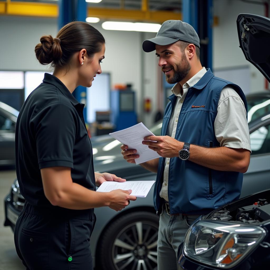 Customer Discussing Car Repairs with Mechanic