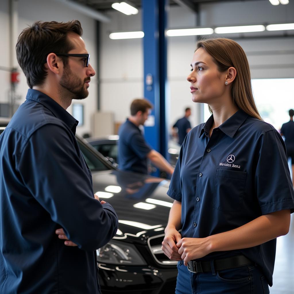 Customer Discussing Car Service with Technician