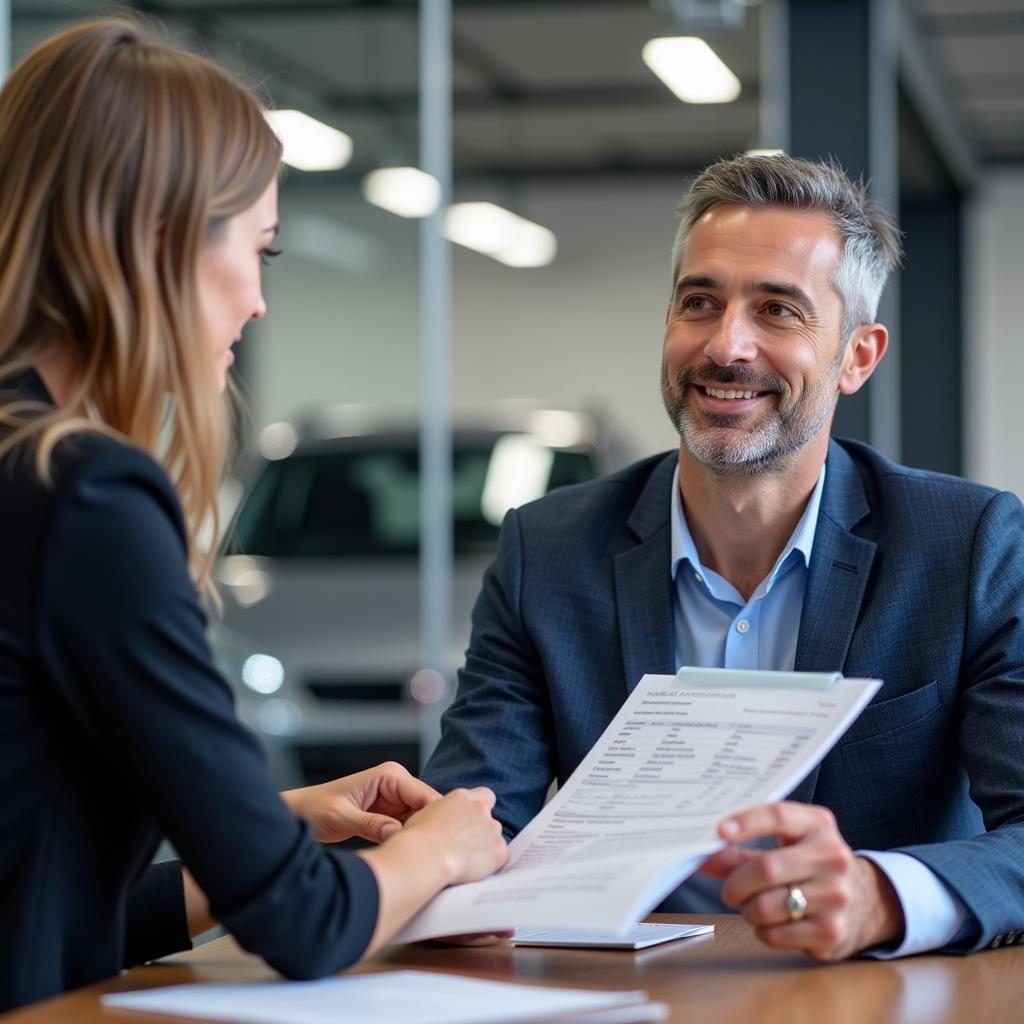 Customer Discussing Repair Costs with Service Advisor