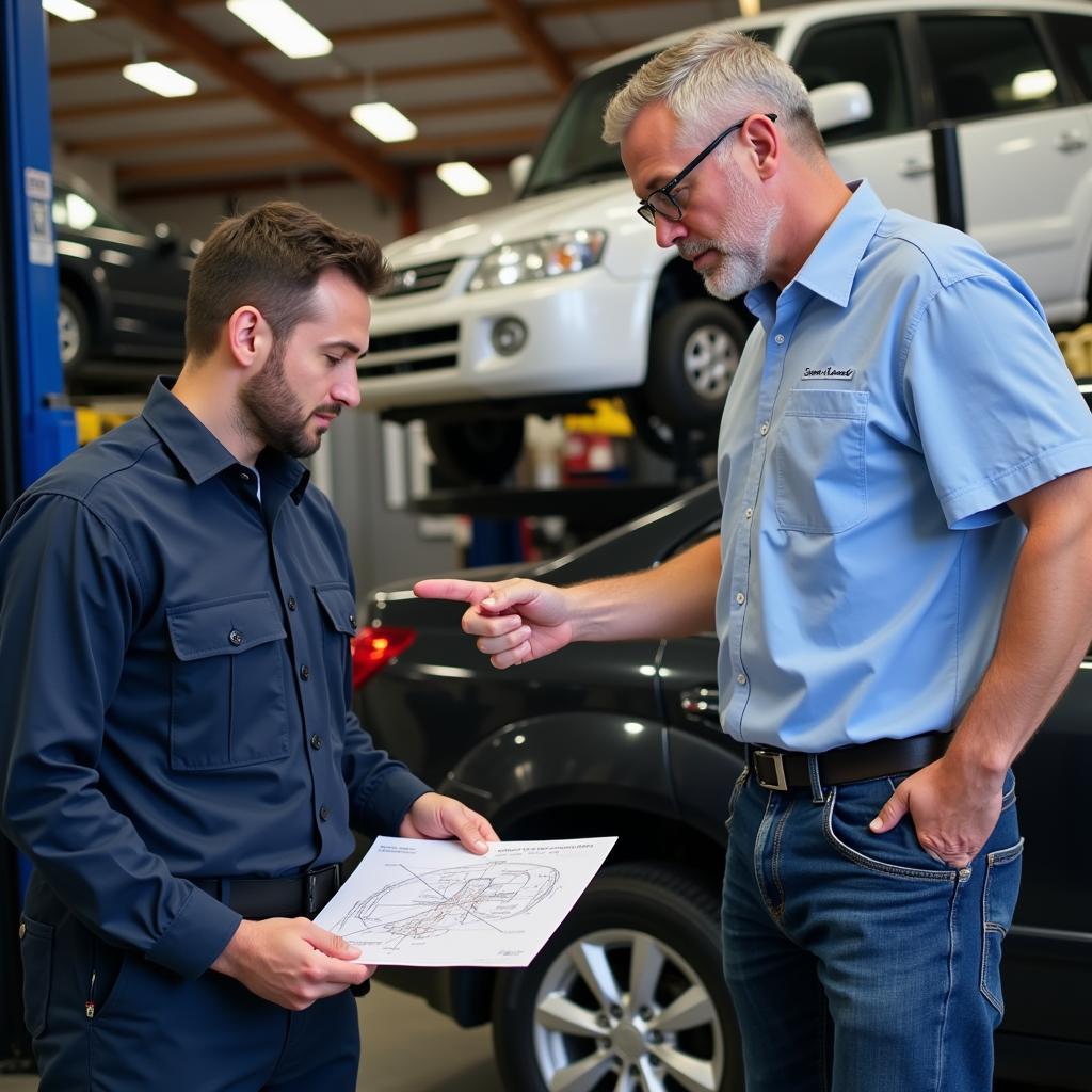 Customer Actively Listening in Auto Repair Shop