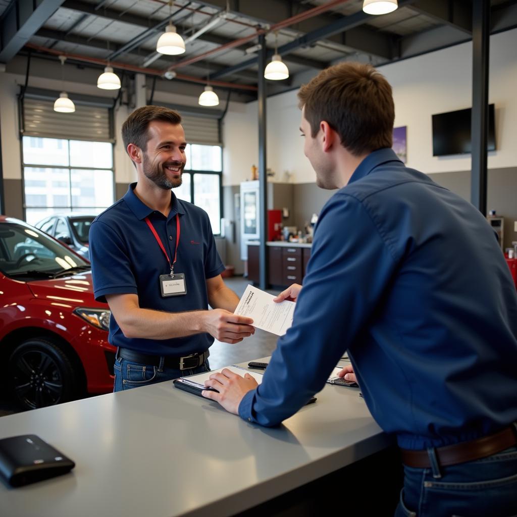 Customer Paying for Auto Repair Invoice