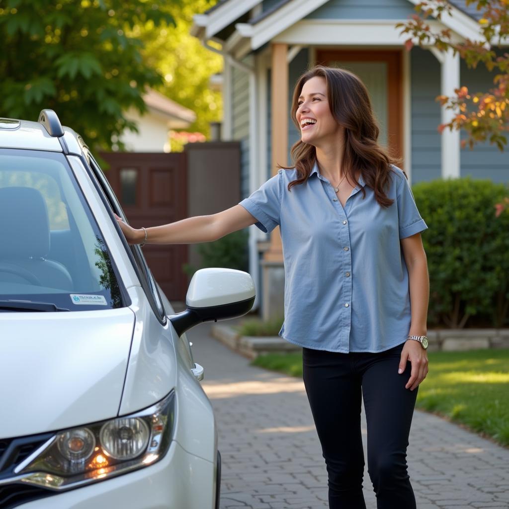 Customer Receiving Car After Auto Pick and Drop Service