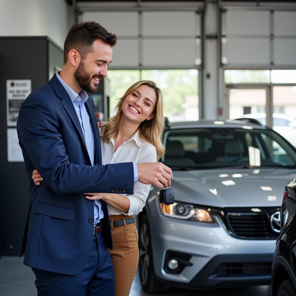 Customer Receiving Repaired Car in Dorchester, MA