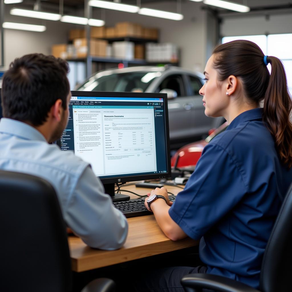 Customer Reviewing Auto Body Repair Estimate