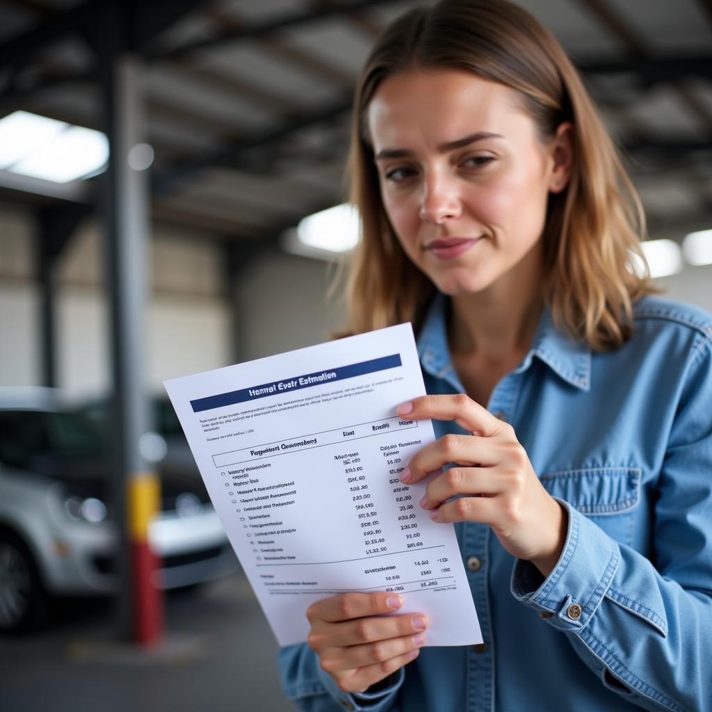 Customer Carefully Reviewing Auto Repair Estimate