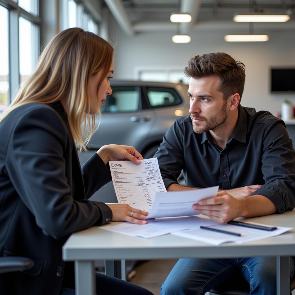 Customer Reviewing Auto Service Invoice