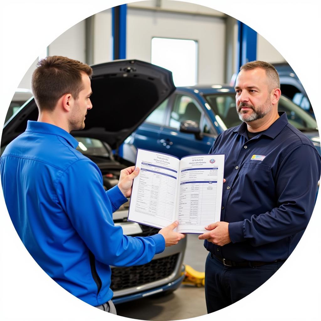 Customer Reviewing a Car Repair Estimate with a Technician