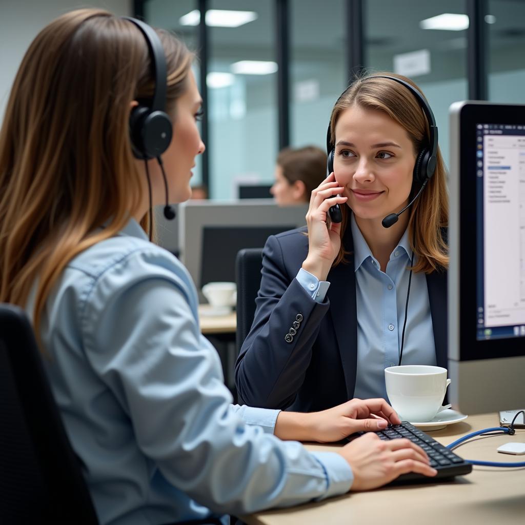 Customer service representative helping customer on the phone