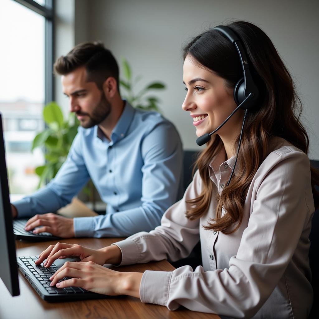 Customer Service Representative Talking on Phone