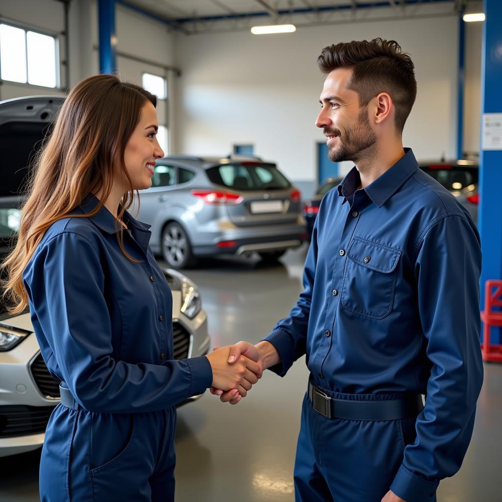 Customer Shaking Hands with a Mechanic