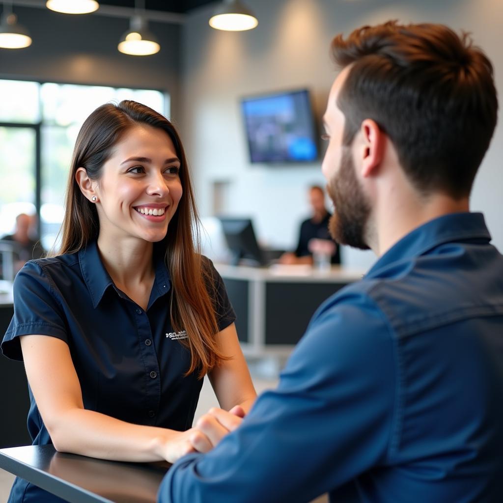 Customer Discussing Car Issues with Service Advisor