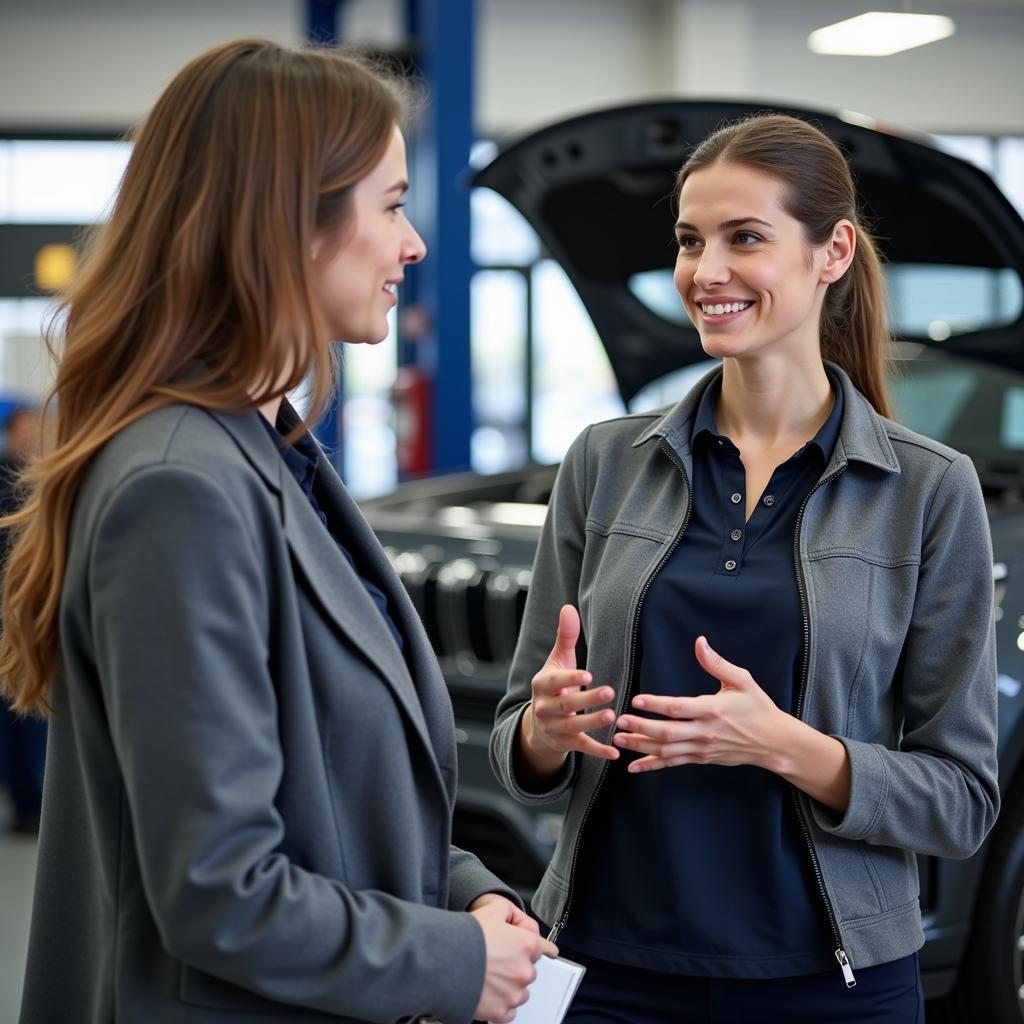 Customer Talking to a Franconia Auto Service Advisor