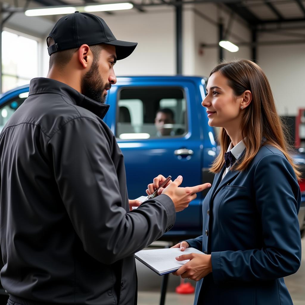 Customer Discussing Car Issues with Mechanic