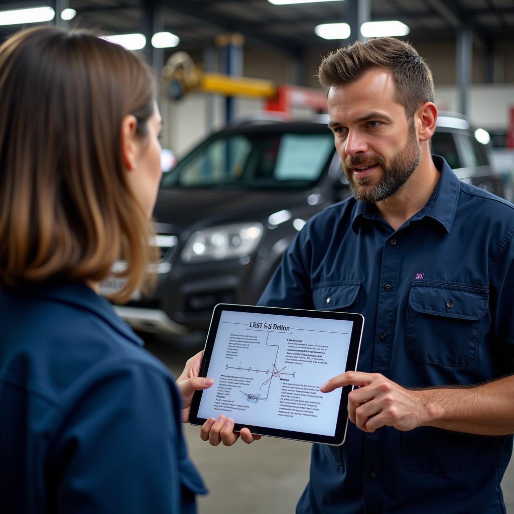 Customer discussing car repair options with a mechanic