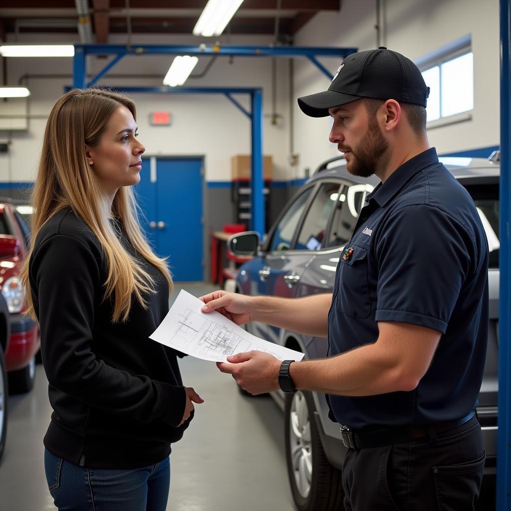 Customer Talking to Mechanic in Santa Cruz Auto Repair Shop