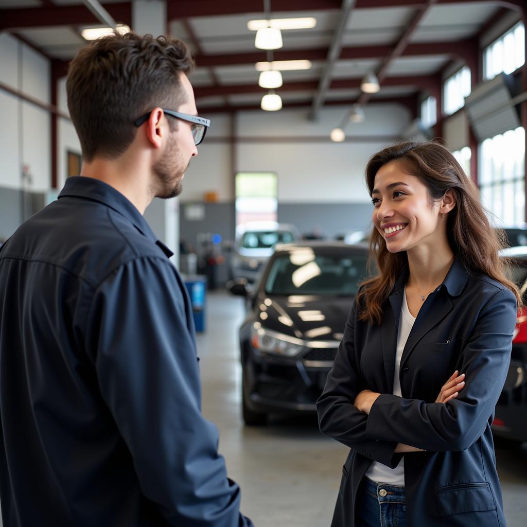 Customer Discussing Car Issues with a Mechanic