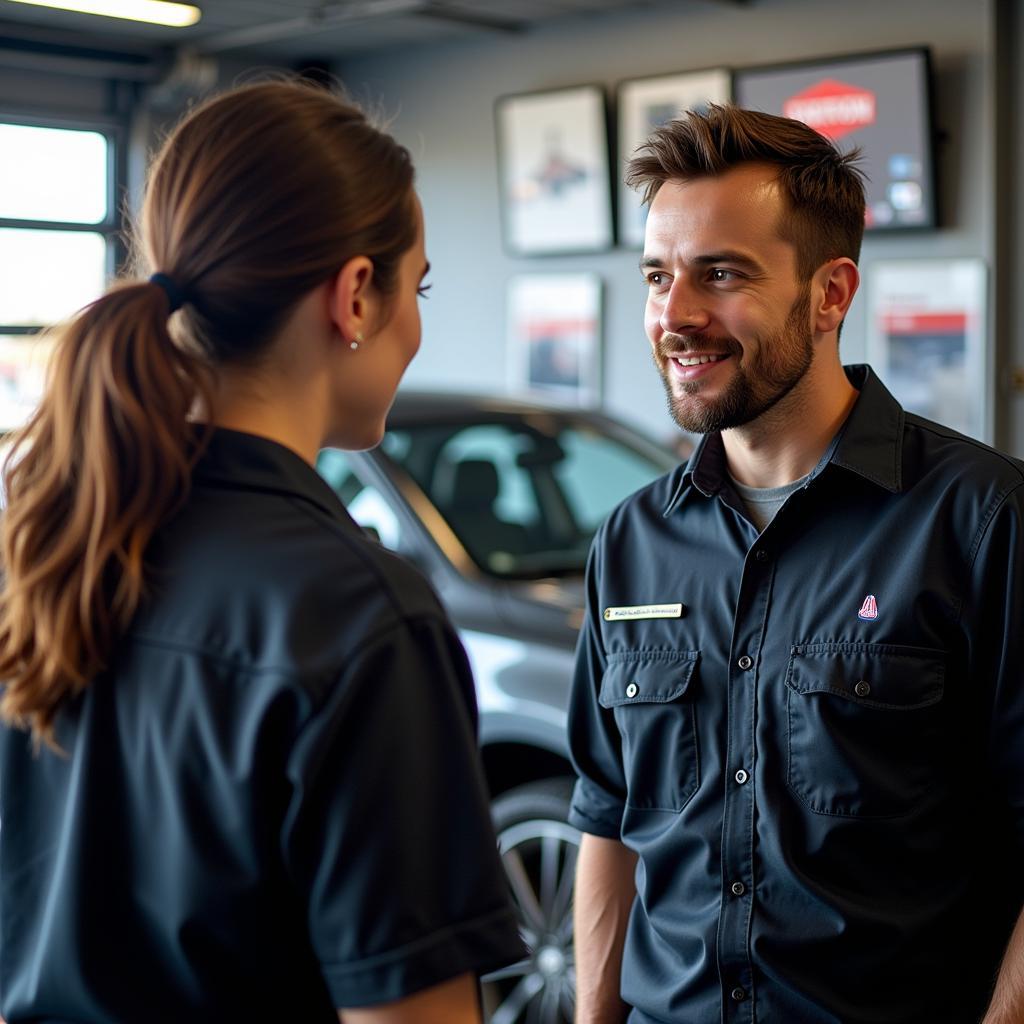 Customer Talking to Mechanic at Albion Auto Service