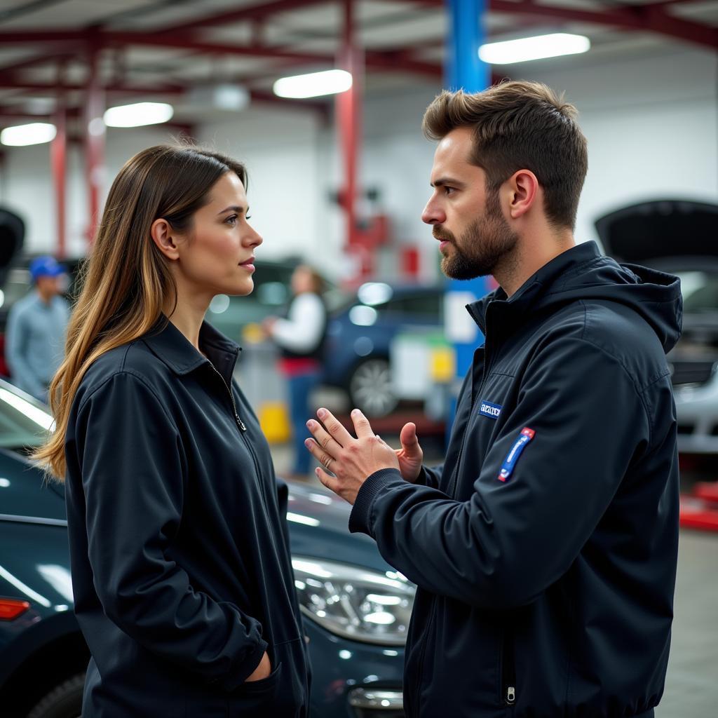 Customer Discussing Car Issues with a Mechanic