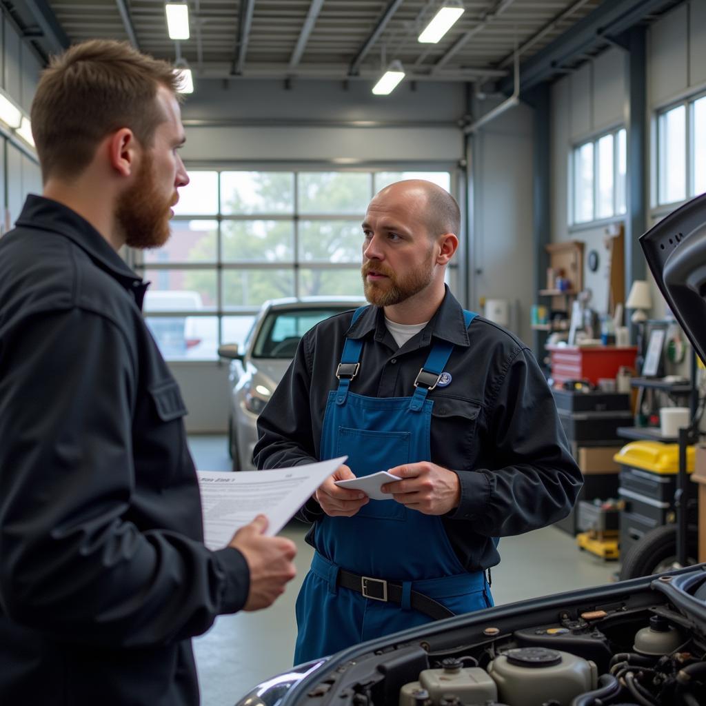 Customer Talking to Mechanic in Auto Shop