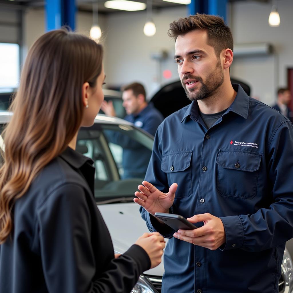 Customer Talking to Mechanic about Car Repair in Norman OK