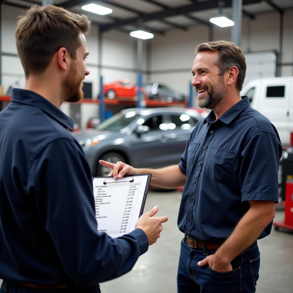 Customer Discussing Repair Estimate with Mechanic