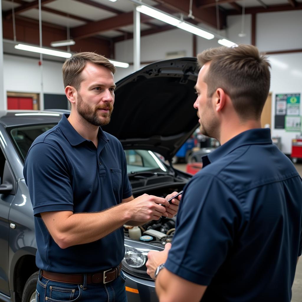 Customer Discussing Car Issues with Mechanic in Rockford