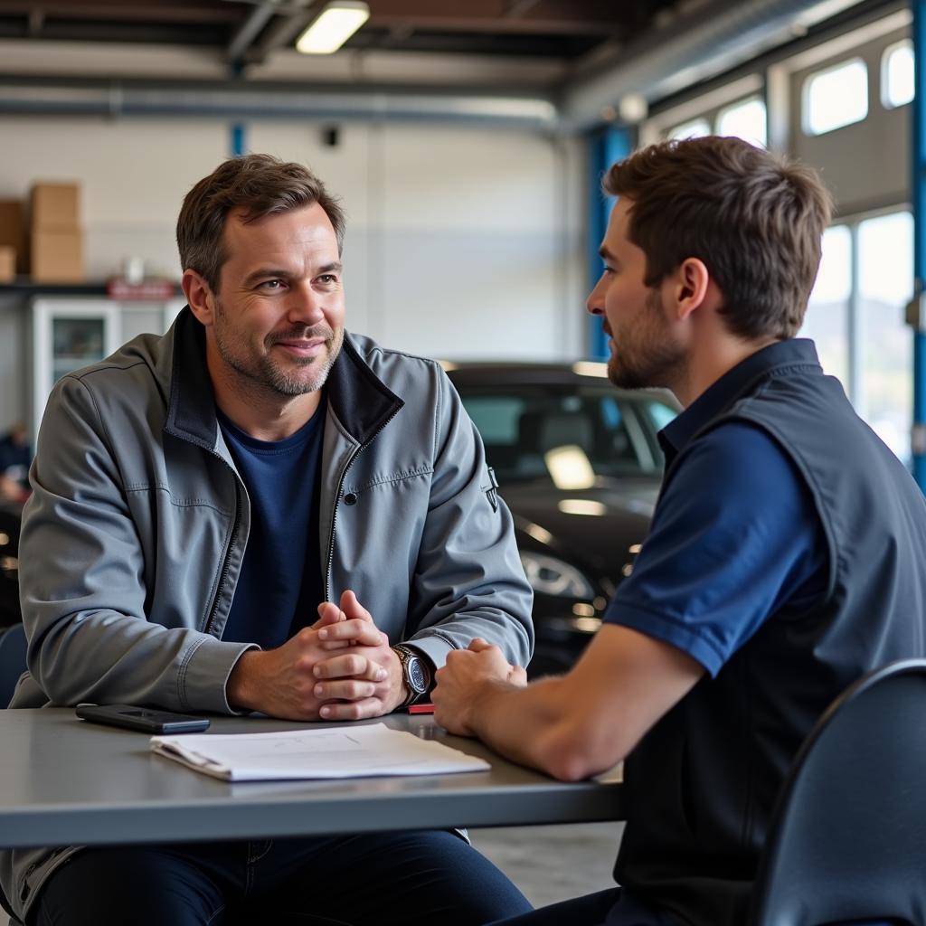 Customer Discussing Auto Repair Options with Service Advisor