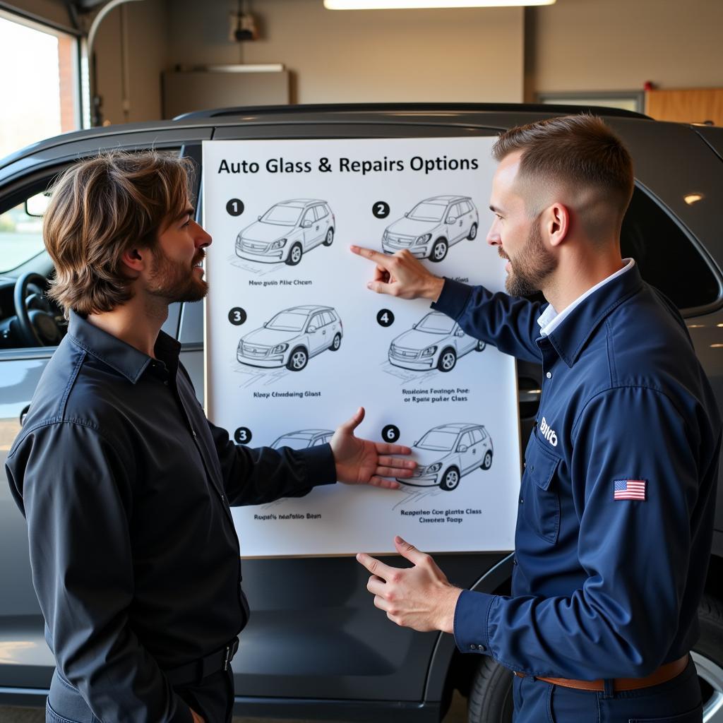 Customer Consulting with Auto Glass Mobile Service Technician