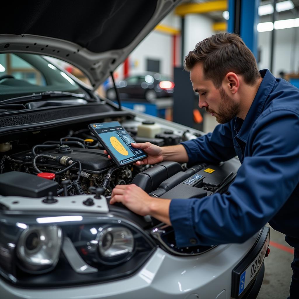 Mechanic checking car parts for quality assurance