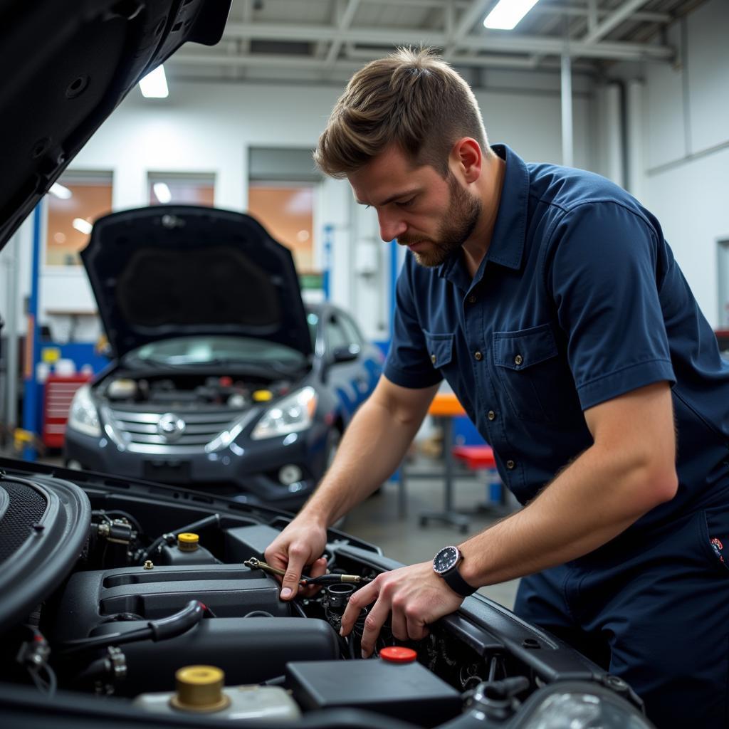 Dallas Auto Service Center Technician Examining a Car Engine