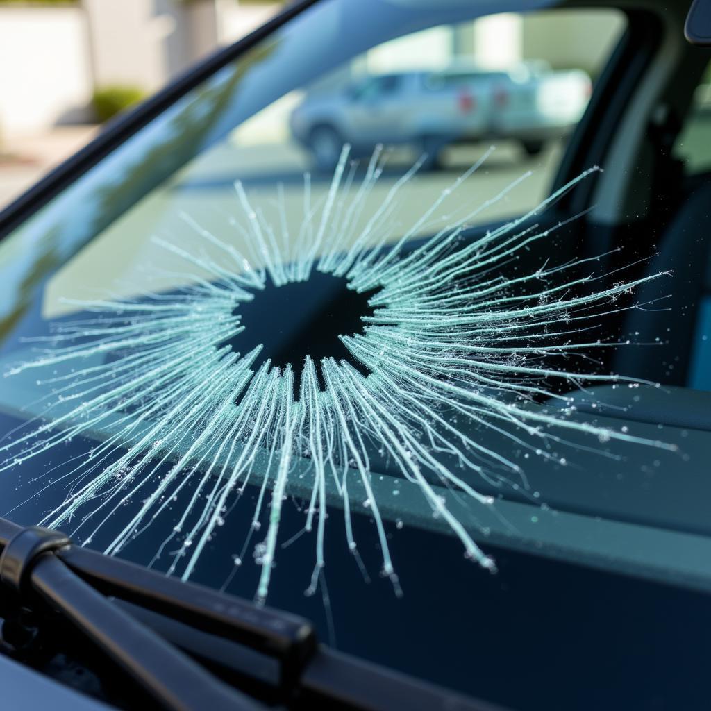 Damaged Windshield with Impact Crack Requiring Auto Glass Inspection