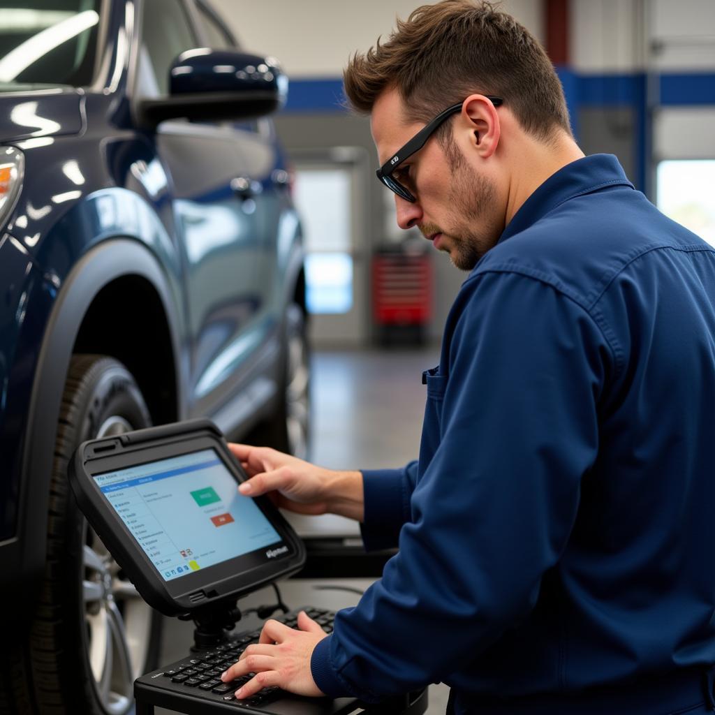 Technician Diagnosing Car at Dave's Complete Auto Service