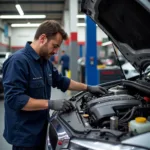 Mechanic working on an imported car engine