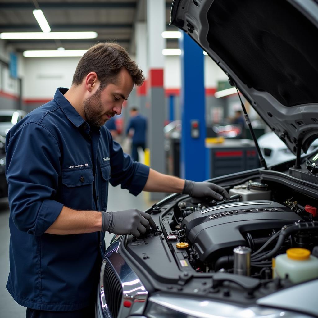 Mechanic working on an imported car engine