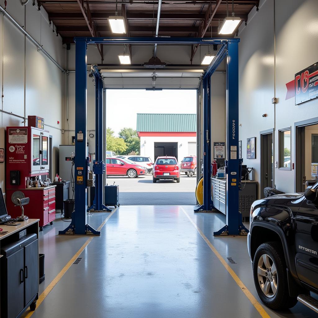 Clean and organized interior of an auto repair shop in Daytona