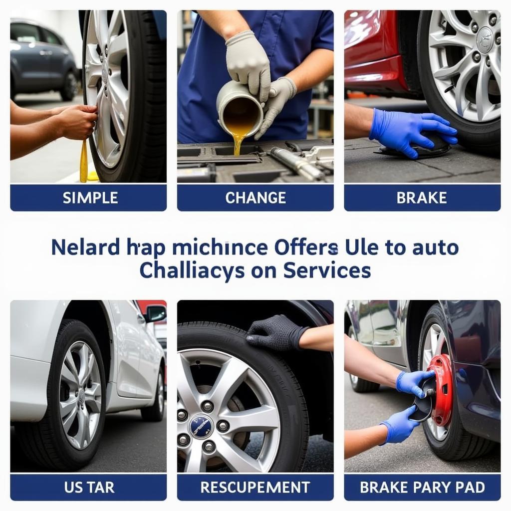 Various types of auto services including oil change, tire rotation, and brake repair