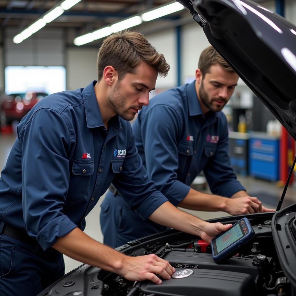 ASE Certified Technicians Working in a Dedham Auto Service Shop