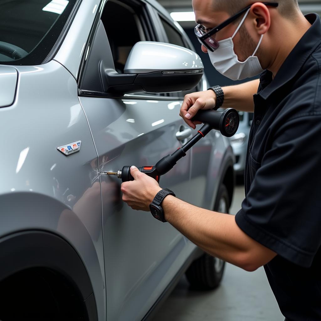 Professional Repairing a Deep Scratch on Car