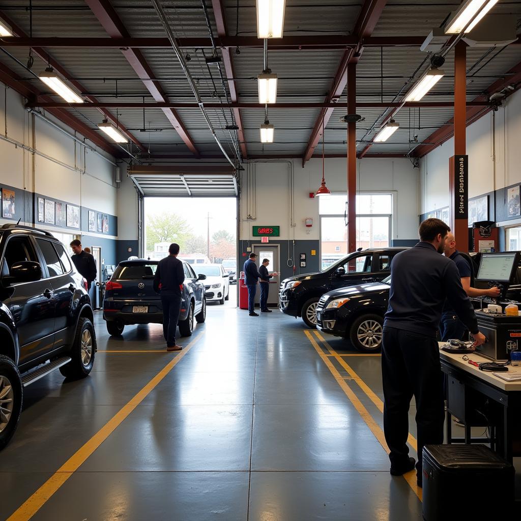 Interior of a busy Denver auto service shop