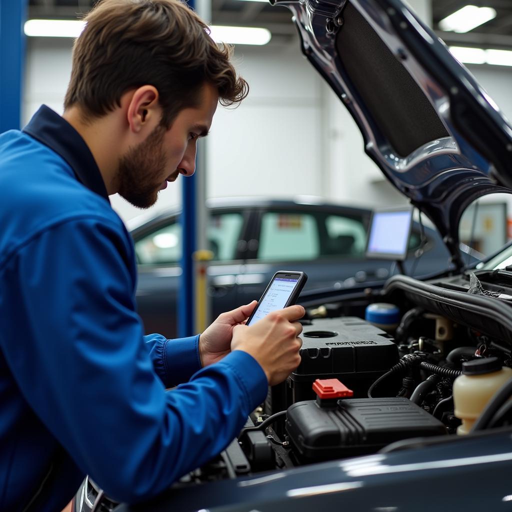 Mechanic Inspecting a Car at a Depot