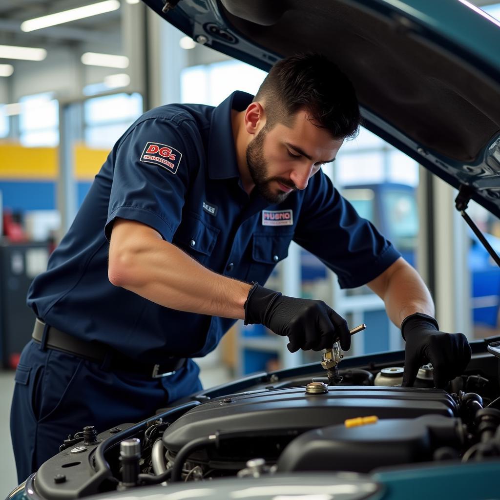 Mechanic Working on a Car at DG's Auto Service Center