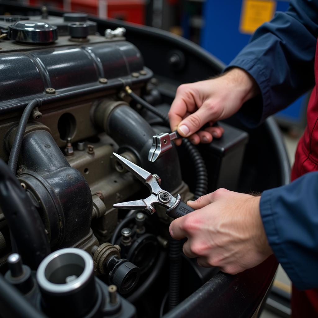 Mechanic working on a diesel engine