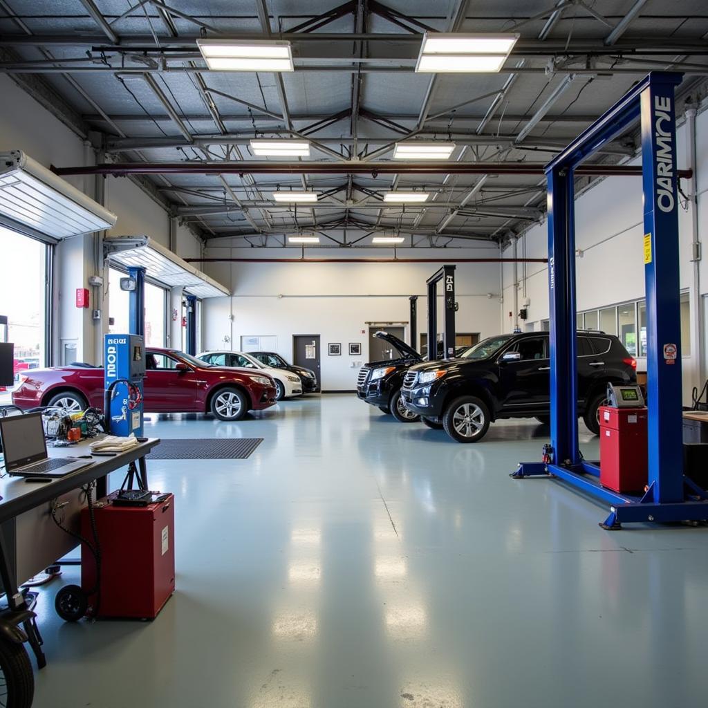 Modern and well-equipped DJS Auto Service facility with various service bays.