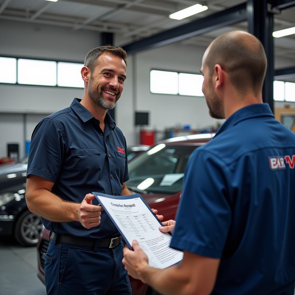 DSK Auto Service Technician Discussing Car Maintenance with a Customer