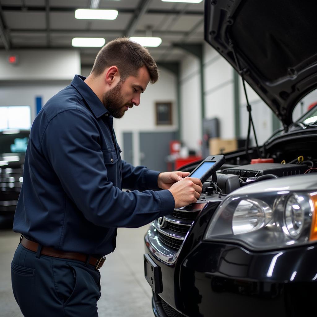 Experienced Mechanic Using Diagnostic Tool in East Sacramento