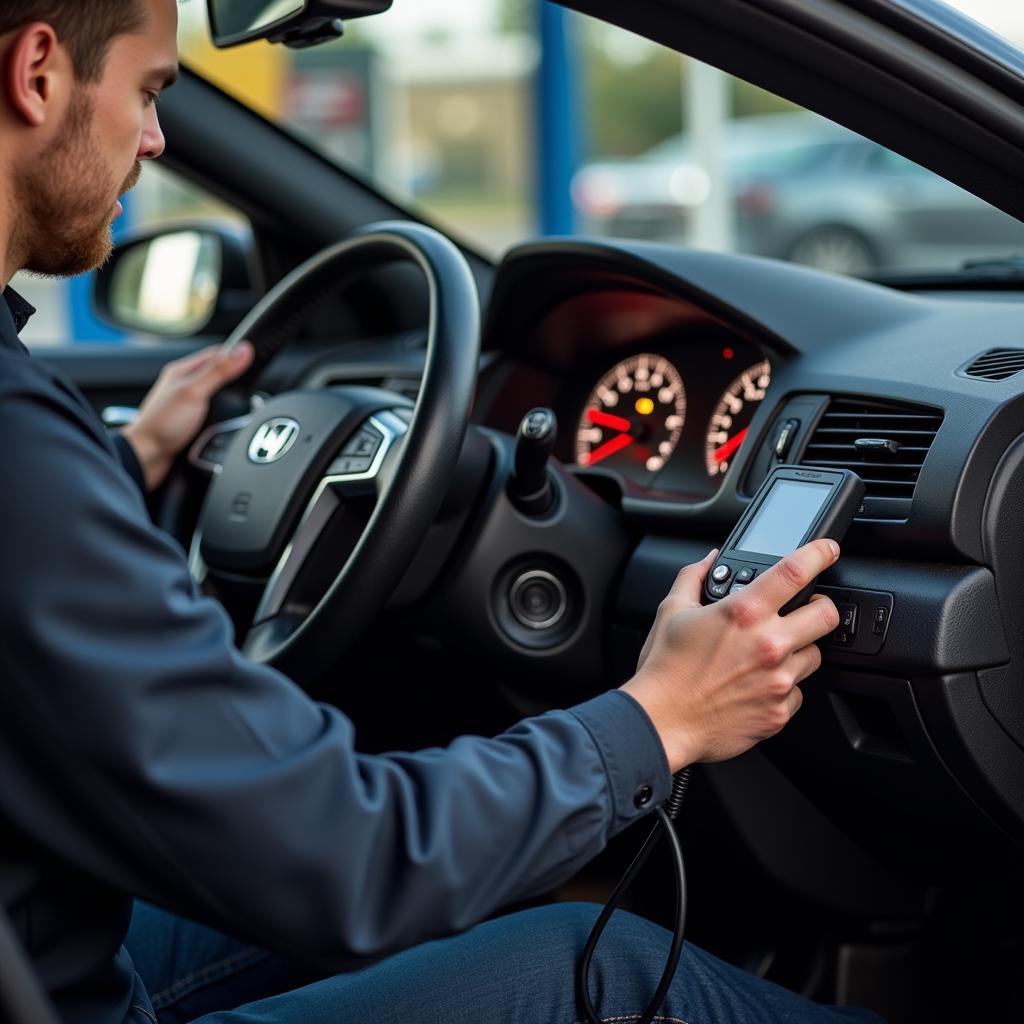 Mechanic Checking Car Warning Lights in Eastvale