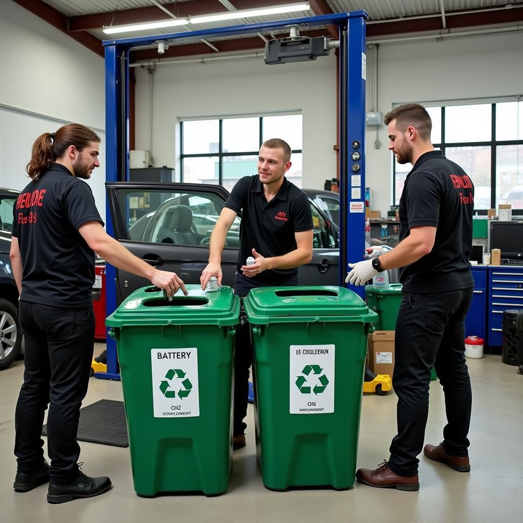 Eco-Certified Auto Repair Shop with Recycling Bins