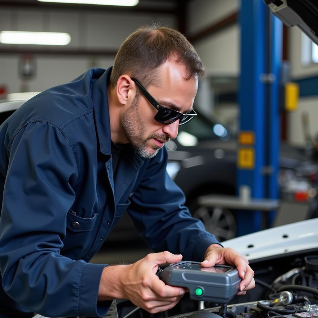 El Checo Auto Service Technician Performing Diagnostic Check