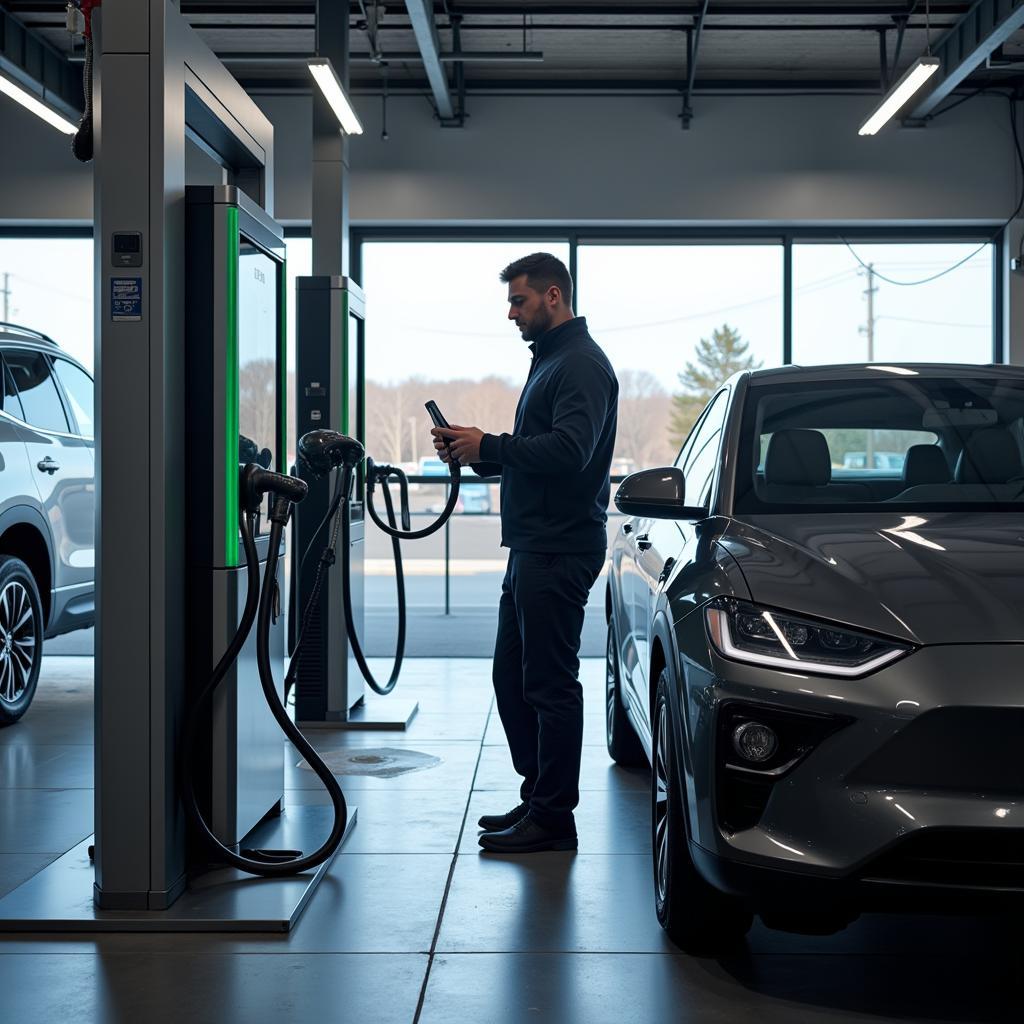 Electric Vehicle Charging Station in a Tech One Auto Service Center