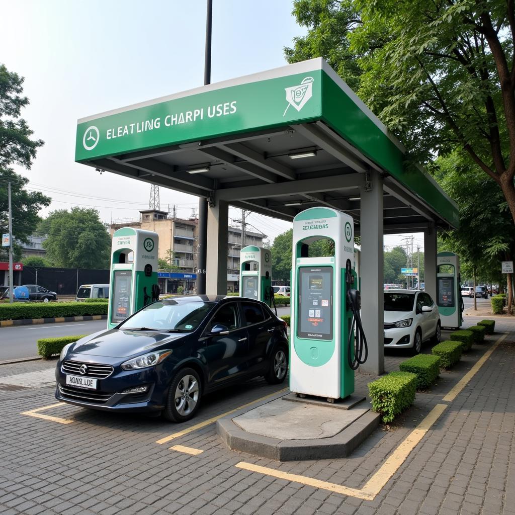 Electric Vehicle Charging Station in India - A view of an EV charging station, highlighting the growing adoption of electric vehicles and the need for specialized auto services.